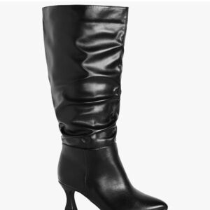 City Chic Lisa Knee High Scrunch Fashion Boot Wide Fit, Black, Size 12 WIDE NEW